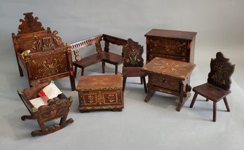 LOT OF HAND-PAINTED HUNGARIAN DOLL FURNITURE