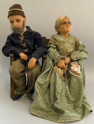 2  16 Wax Man & Woman Artist Dolls Seated In Wood Chairs