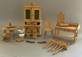 Lot Of Natural Wood Doll House Furniture