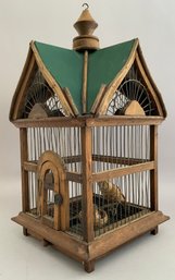Vintage Wood & Wire 4 Gable Roof Bird Cage
