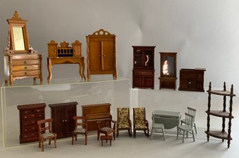 Lot Of  Doll House Furniture, Chests, Chairs, Table, Etc.