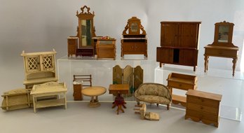 Lot Of Assorted Doll House Furniture, Stands, Table, Bureaus, Desk, Etc.