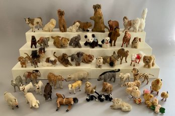 Large Lot Of Miniature Animals, Fur Covered, Skin Covered, Cloth Covered, Etc.