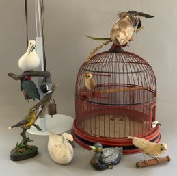 Red Paint Wire Bird Cage 11D X 13 T, With 6 Assorted Birds