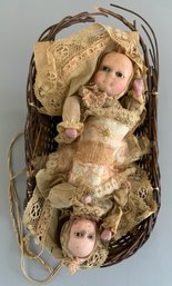 9 Long Wicker Doll Carriage Pull Toy Automaton