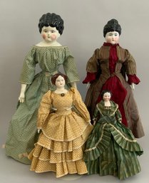 Lot Of 4  China Head Dolls