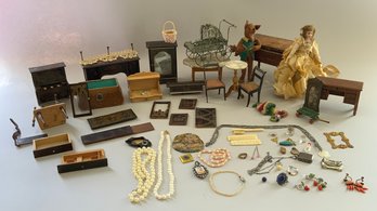 Tray Lot Of Miniature Doll Furniture & Accessories