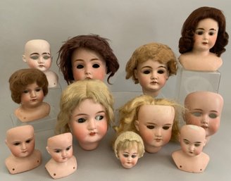 Lot Of 12 Assorted Antique Bisque Heads & Shoulder Heads As Is