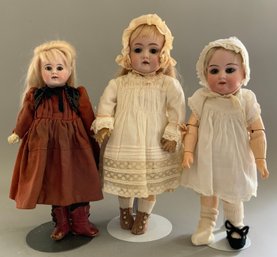 3  German Bisque Head Dolls