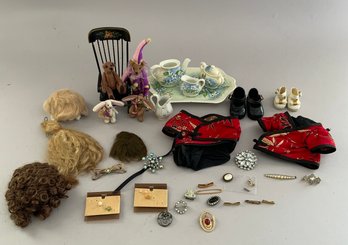 Opportunity Lot Of Doll Accessories:  Wigs, Doll Smalls, Tea Set & Miscellaneous