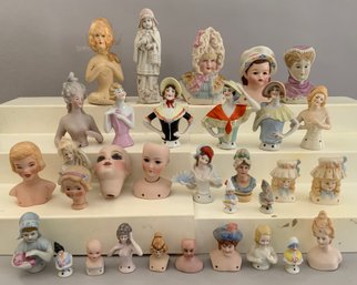Lot Of Bisque Head & Shoulder Heads, Half Dolls, Antique & Artist