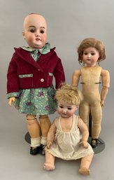 Lot Of 3  German Bisque Head Dolls