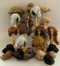 Tray Lot Of Vintage Dolls Wigs, Buns, Braids, As-found , 15 /-