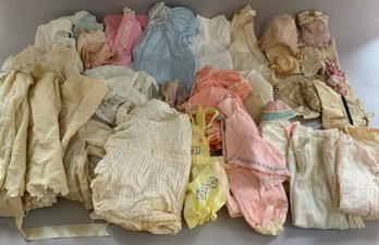 Lot Of 2 Trays Of Baby & Doll Whites, Dolls & Babys Clothes, & Miscellaneous