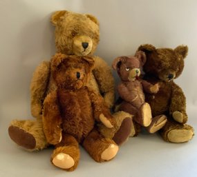 Lot Of 4 Vintage Brown Jointed Teddy Bears