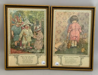Lot Of 2 Framed Advertising Prints Of Children Playing, From Knapp Co. August 31, 1919