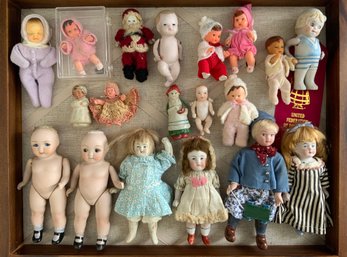 Lot Of 19 Small All Bisque, Plastic, Repro Dolls.