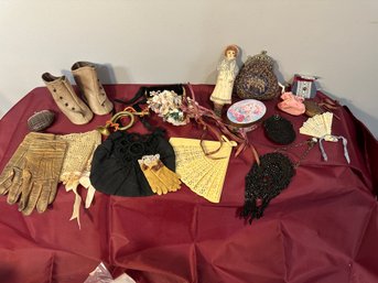Lot Of Purses, Gloves, Fans, Shoes Etc.