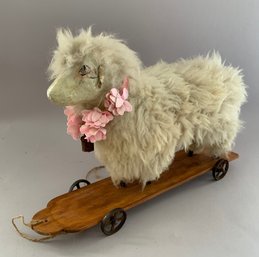 17 Early White Mohair Sheep Pull Toy