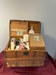 As Is Dome Trunk With 7 Doll Marked RA