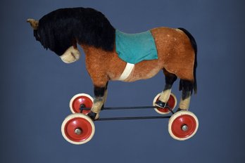 Steiff 3 Color Ride On Horse On  Red Wheels