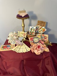 Lot Flowers, Mini Baskets, Pink French Fashion Gloves Etc.