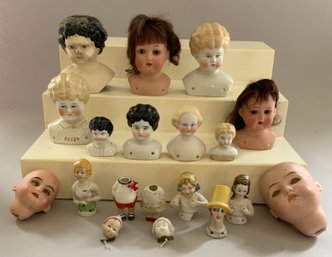 Lot Of Assorted Bisque & China Doll Heads & Half Dolls