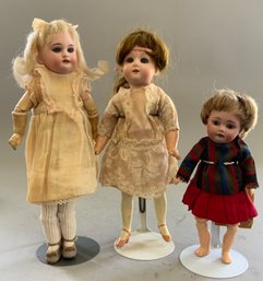 3 Small Bisque Head Dolls