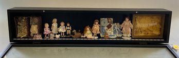 Black Lighted Display Box 28 X 6 X 4 With 8 Cathy Hanson Artist Dolls In  The Style Of Mignonettes
