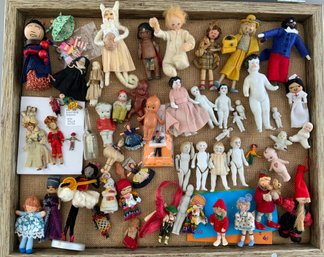 Case With Many Assorted Mini Dolls, Cloth, Bisque, China, Etc.