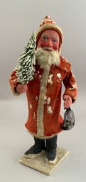 14 German Paper Mache Santa Candy Container Holding A Christmas Tree