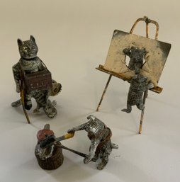 3  Small Vienna Bronze Cold Painted Cats