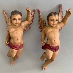 2  6 Long Crche Carved Wood Angels With Spread Wings