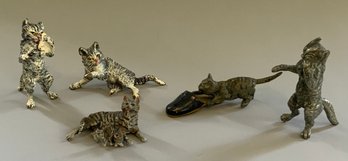 5  Small Vienna Bronze Cold Painted Cats/kittens Playing