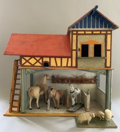 Tudor Style Stable With 3 Bays, Red Roofs, Exterior Stairs