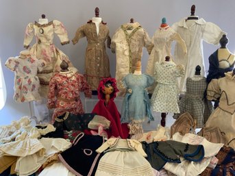 Tray Lot Of  Antique Doll Clothes
