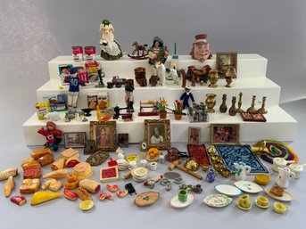 Large Tray Lot Of Assorted Doll Miniatures Etc.