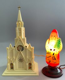 Lot Of 2 Lighted Santa And Church