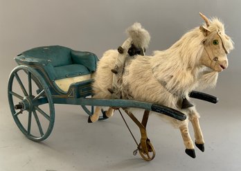 18 Pull Toy Goat With Blue Carriage