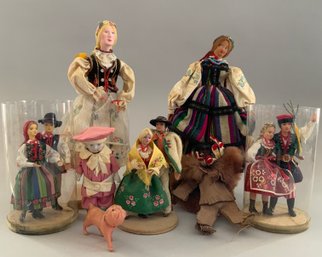 Tray Lot Of 8 Polish Dolls & Small Buster Brown Doll