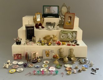 Lot Of Early Doll House Miniature Furniture & Accessories