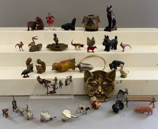 Lot Of Miniatures Cast Iron & Vienna Bronze Animals, Birds, Etc