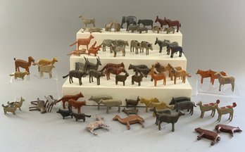 Lot Of Noahs Ark Animals, 64 Pieces, Painted Wood