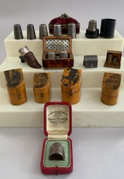 Lot Of 14 Vintage Assorted Thimbles And Thimble Holders