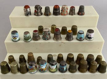 Lot Of 35 Thimbles, 7  Enameled, & 9 With Crystals, 19 Brass