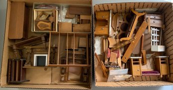 Lot Of Doll House Furniture In Need Of Repairs Or For Parts, Victorian & Mission Styles