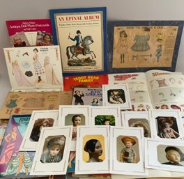 Box Of Doll Related Paper Items, Doll, Pamphlets, Cards, Etc.