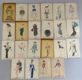 21  Hand Colored French Fashion Postcards No39 Lavis B Canson