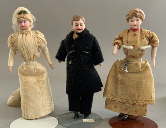 Lot Of 3  Bisque Head, Doll House Dolls