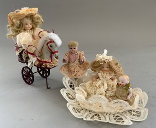 Lot Of 4 Small Dolls In Party Dress